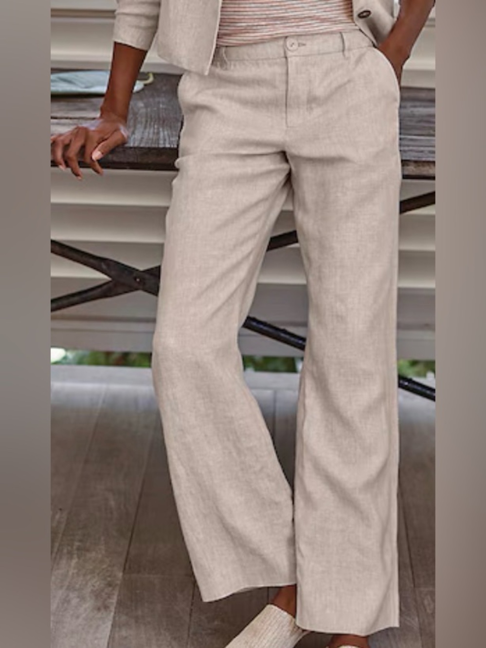 Liz Claiborne Women's Wide-Leg Linen/Cotton Blend Pants in Light Beige Size 14.